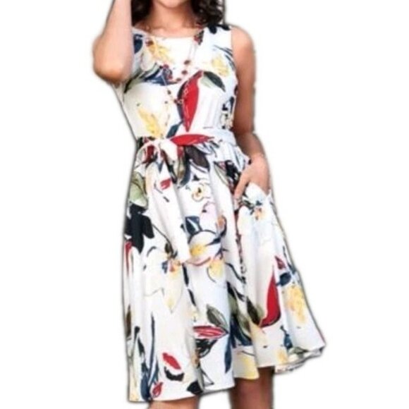 Signature Collection Dress Women Size 2X Multicolor Floral Sleeveless Scoop Neck - Picture 1 of 11
